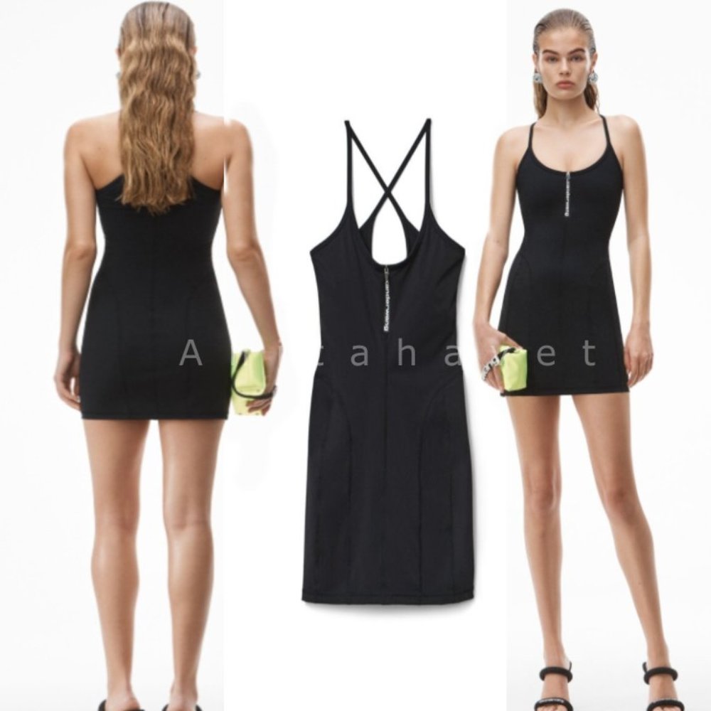 Alexander Wang Athletic Logo Zip Dress In Stretch Knit Size S